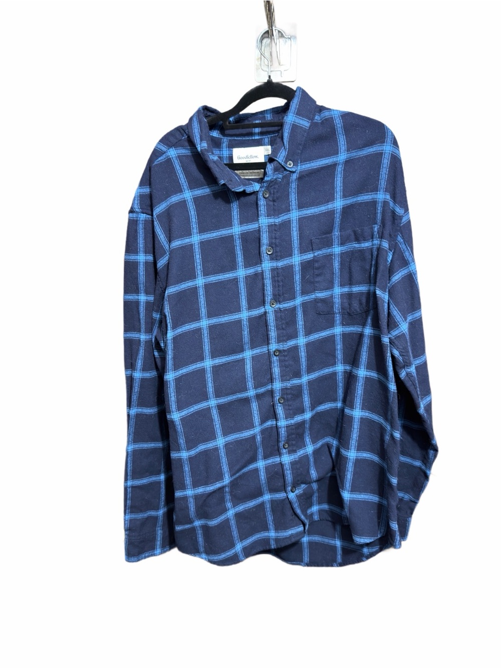 Goodfellow & Co Navy Blue Windowpane Plaid Button-Down LS Shirt Size XXL